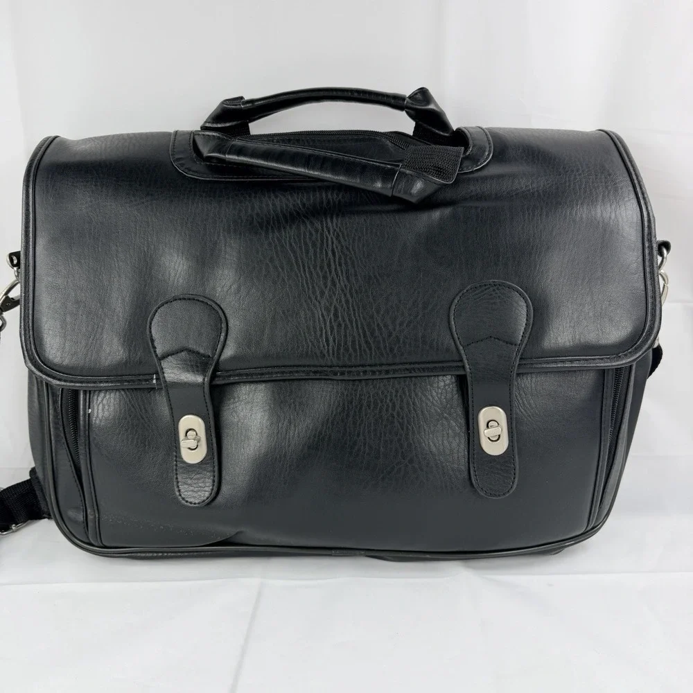 Unbranded Leather Laptop Bag Satchel Black Large Business Casual Shoulder Strap